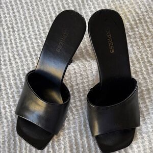 Express Black Square-Toe Slide Mules with Low Block Heel